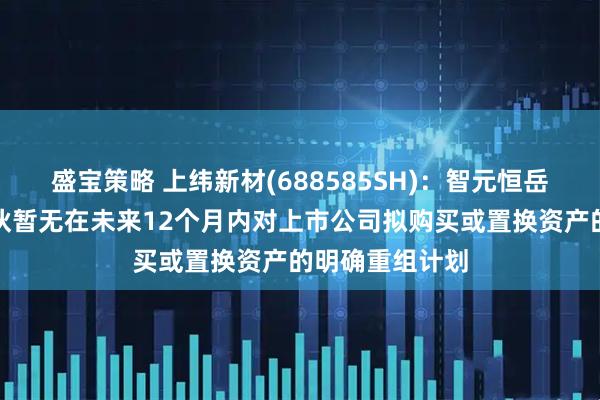 盛宝策略 上纬新材(688585SH)：智元恒岳和致远新创合伙暂无在未来12个月内对上市公司拟购买或置换资产的明确重组计划